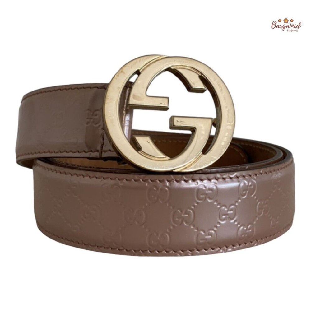 Authentic Gucci Pink Microguccissima Patent Leather Interlocking G Belt 80/32